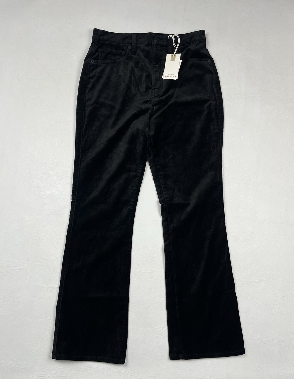 Good American Velvet Kick Flare Pants Women's 4/27 Black Velour (fit 27x27)